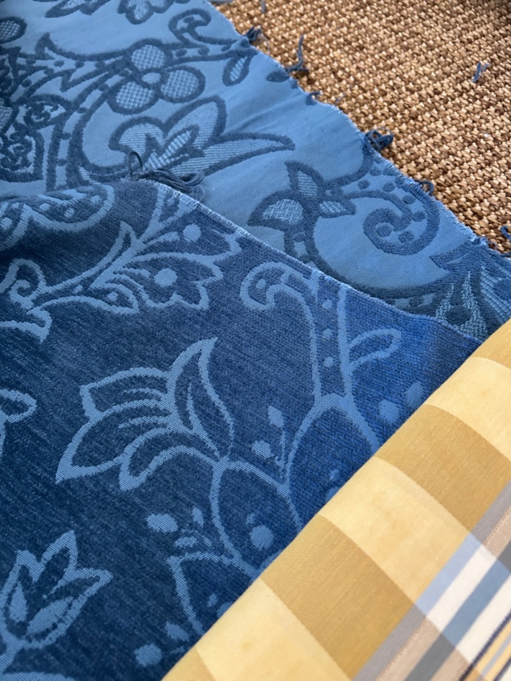Blue floral- damask style fabric remnant
77” length x 54” wide